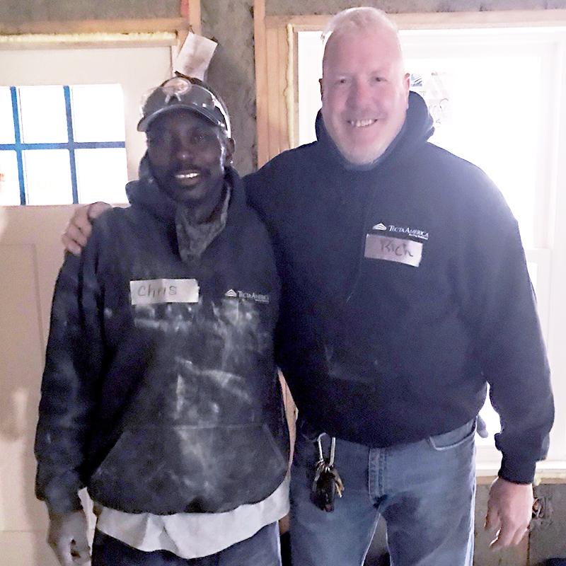 MacTaggart and Jackson of Tecta America donate time to Hartford Habitat for Humanity project